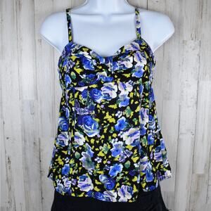 Y2K Kirra Blue Floral Babydoll Tank Top Juniors Large Y2K Strappy Boho Grunge